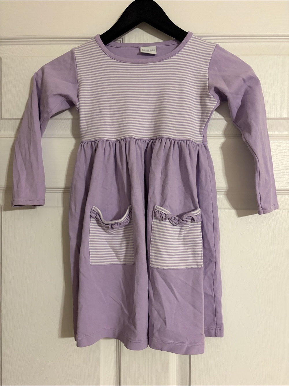 Squiggles by Charlie Lavender Pima Cotton Striped Pocket Dress Size 7/8